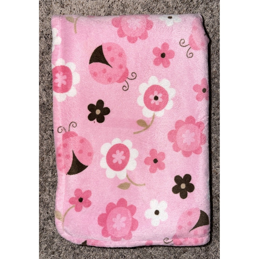 Baby Starters Pink Tan Brown Ladybug Blanket Soft Sherpa Security Lovey 30x40"